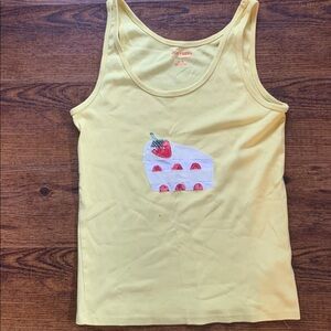 Upcycled Yellow Tank Top With Patchwork Cake Design